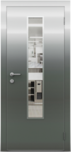 Гладкая одностворчатая остекленная дверь из нержавеющей стали ZEUS Модель №2