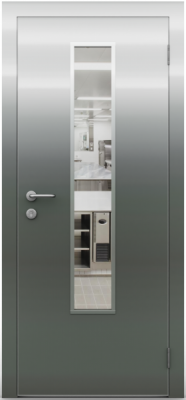 Гладкая одностворчатая остекленная дверь из нержавеющей стали ZEUS Модель №2
