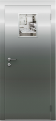 Гладкая одностворчатая остекленная дверь из нержавеющей стали ZEUS Модель №3