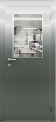 Гладкая одностворчатая остекленная дверь из нержавеющей стали ZEUS Модель №4
