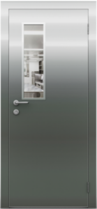 Гладкая одностворчатая остекленная дверь из нержавеющей стали ZEUS Модель №5