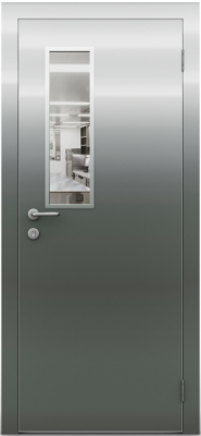 Гладкая одностворчатая остекленная дверь из нержавеющей стали ZEUS Модель №5