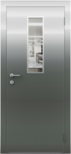 Гладкая одностворчатая остекленная дверь из нержавеющей стали ZEUS Модель №6