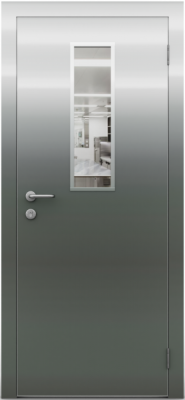 Гладкая одностворчатая остекленная дверь из нержавеющей стали ZEUS Модель №6