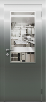 Гладкая одностворчатая остекленная дверь из нержавеющей стали ZEUS Модель №7